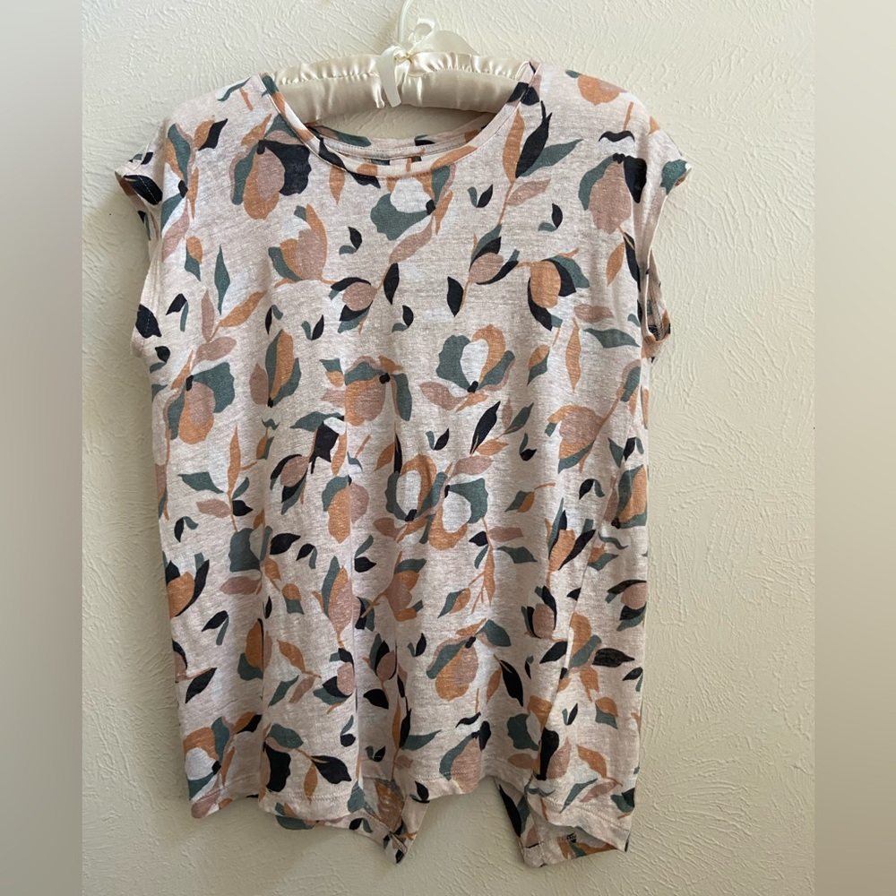 100% linen button back small blouse top boho Rachel Zoe Flaw